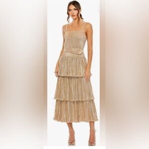 Mac Duggal Gold Tiered Midi Dress. Size 6. New without the tags.